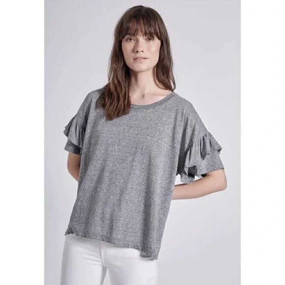 Current/Elliott The Roadie Ruffle Sleeve Cotton Tee Size 2 - Picture 2 of 5